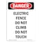 Signmission OSHA Sign, 14" Height, Rigid Plastic, Electric Fence Do Not Climb Do Not Touch, Portrait OS-DS-P-1014-V-2111 - alternate 1